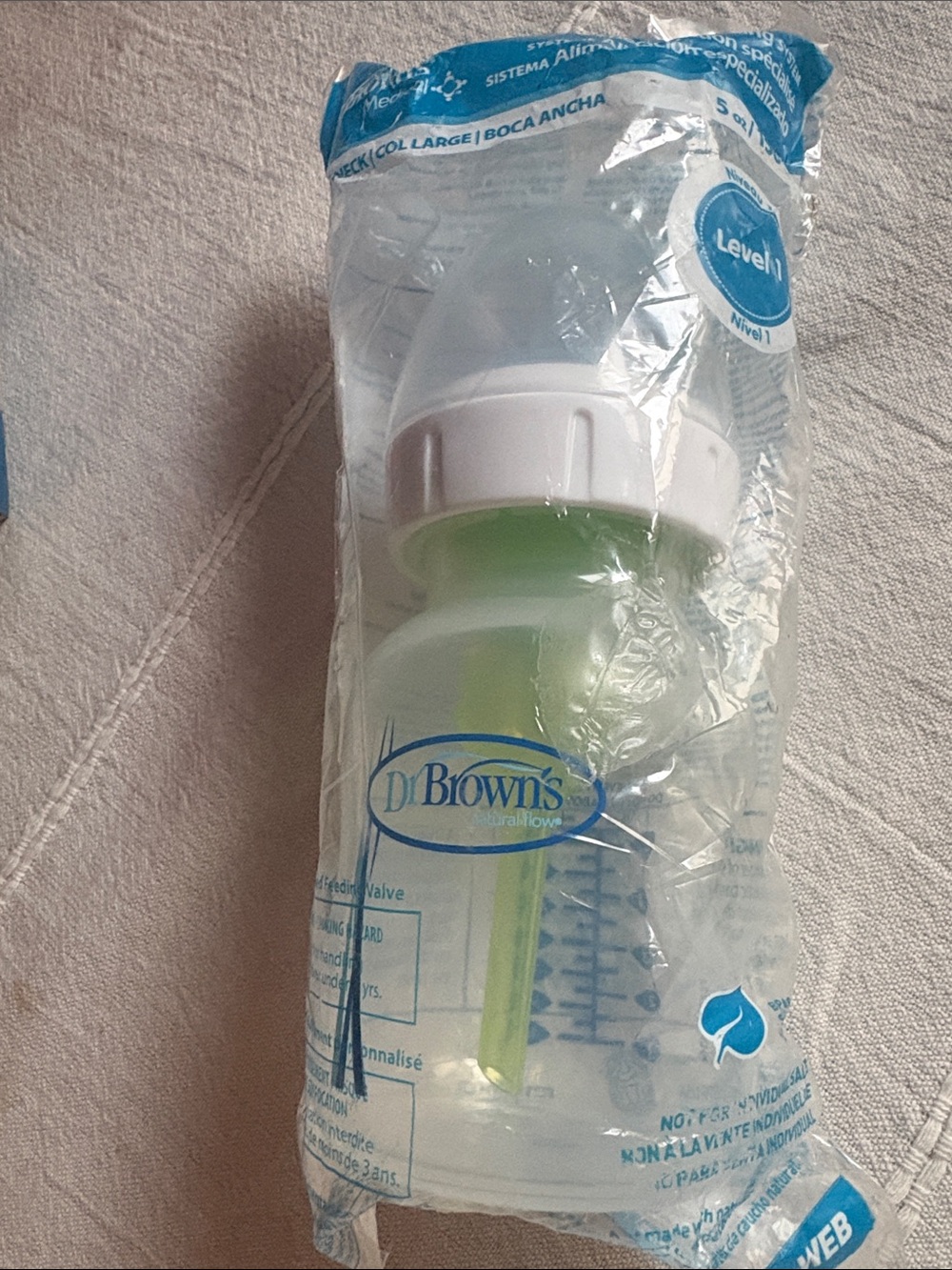 Dr Brown’s 5 oz. wide neck Baby Bottle with Vent System level 1